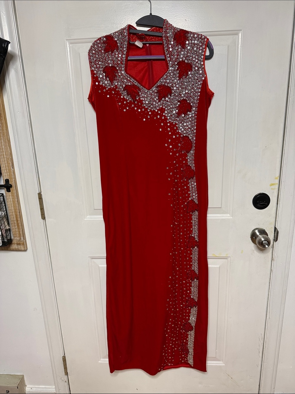 Vintage Women’s Red Velvet Formal with silver sequins XL check measurements
